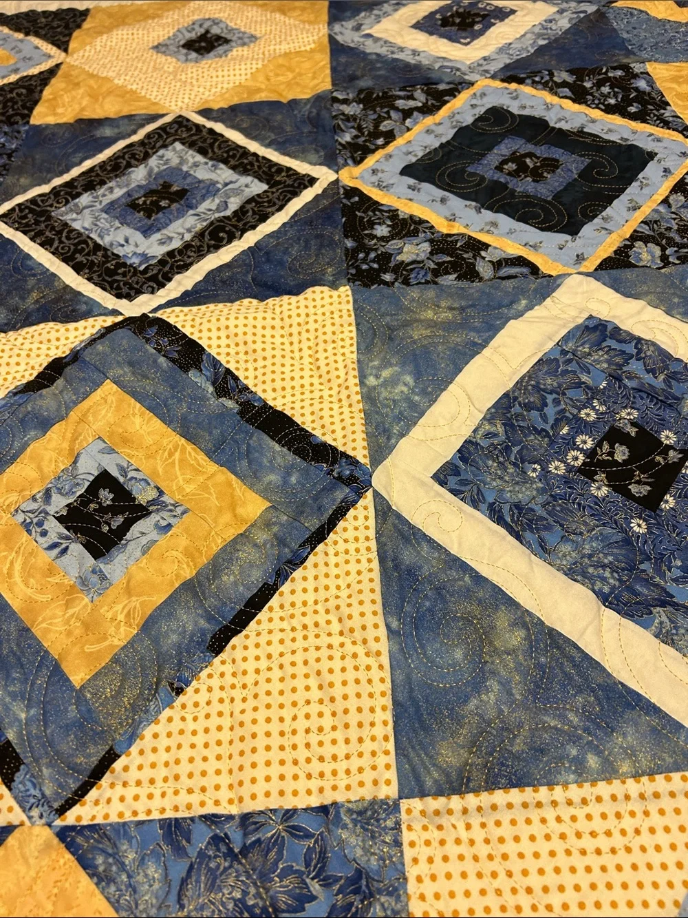 ONE OF A KIND- HANDCRAFTED Blue and Yellow Quilt